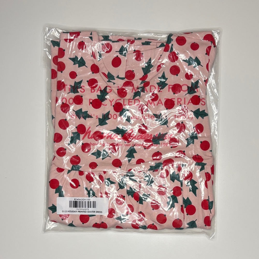 NWT Hanna Andersson Holiday Skater LS‎ Dress, Snowberries Pink, Size 100 (US 4) - Picture 2 of 3